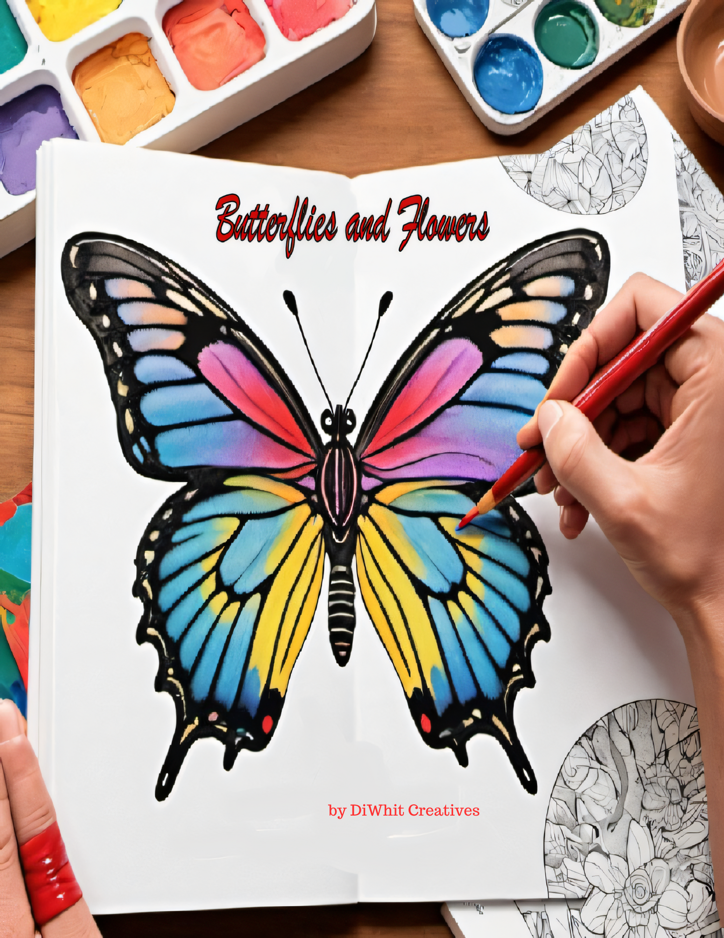 Butterfly and Flowers Coloring Pages - Digital Download