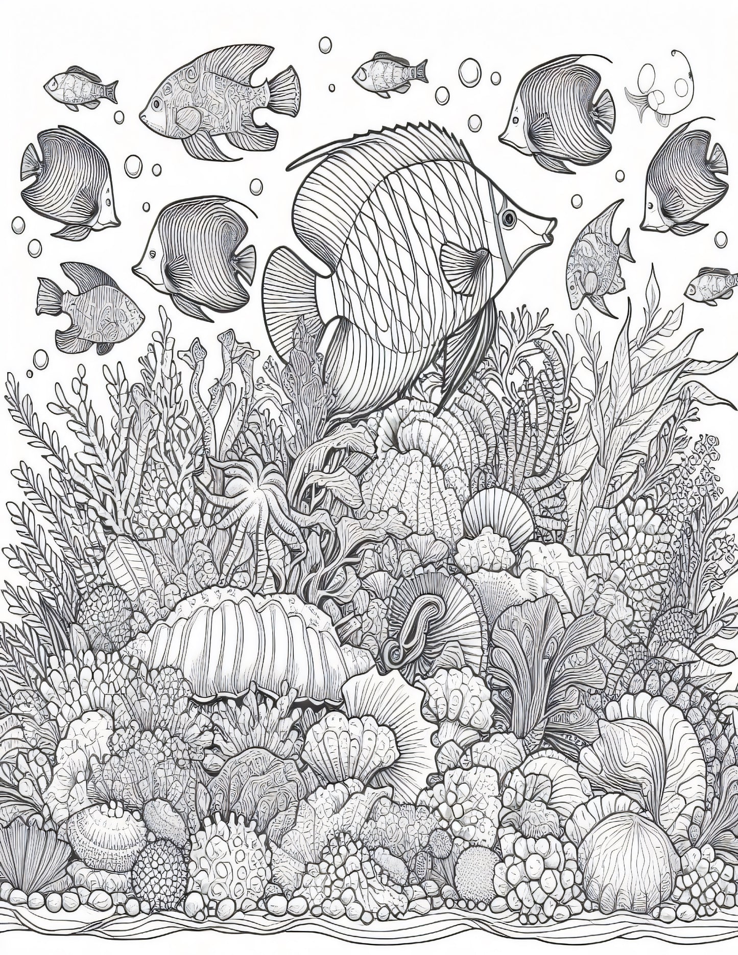 Exotic Aquariums Adult Coloring Book Pages - Digital Download