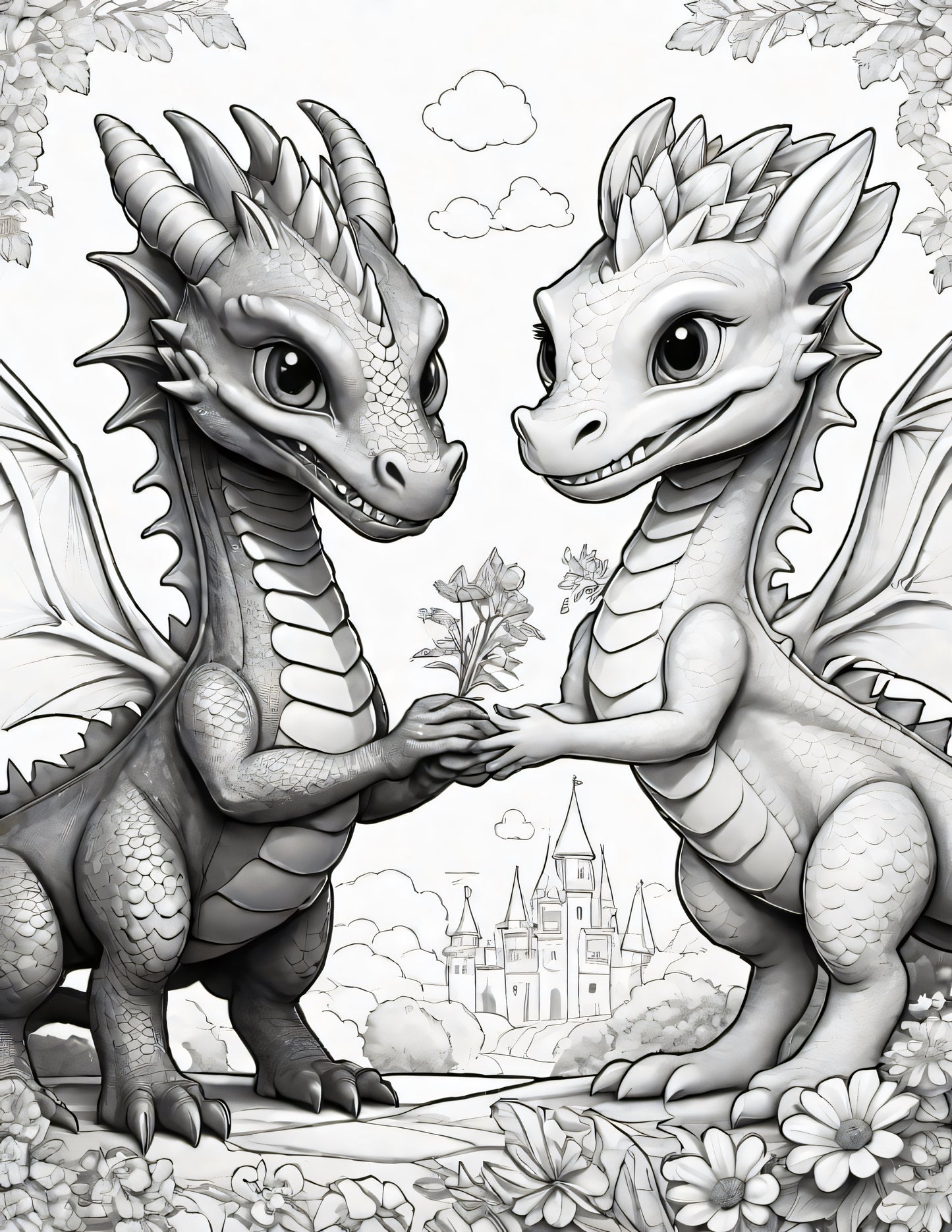 Dragon Activity and Coloring Pages for Adults- Digital Download