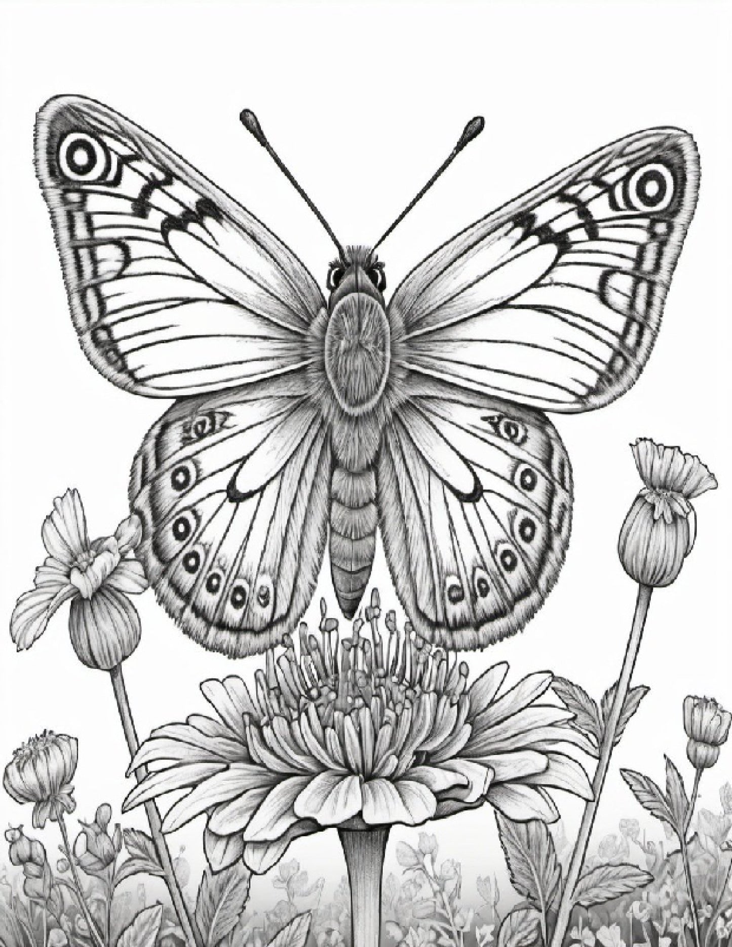 Butterfly and Flowers Coloring Pages - Digital Download